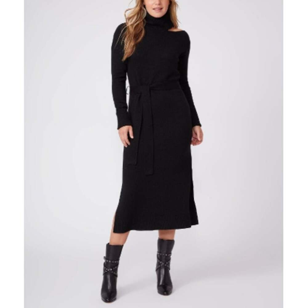NEW PAIGE Black Raundi Turtleneck Cut-Out Midi Sweater Dress Size XS